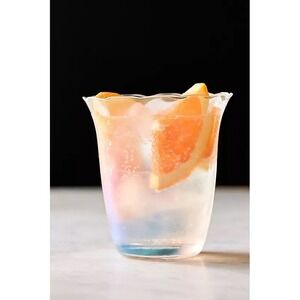 Anthropologie NEW Fleur Tumbler iridescent Feminine glass Scalloped juice glass